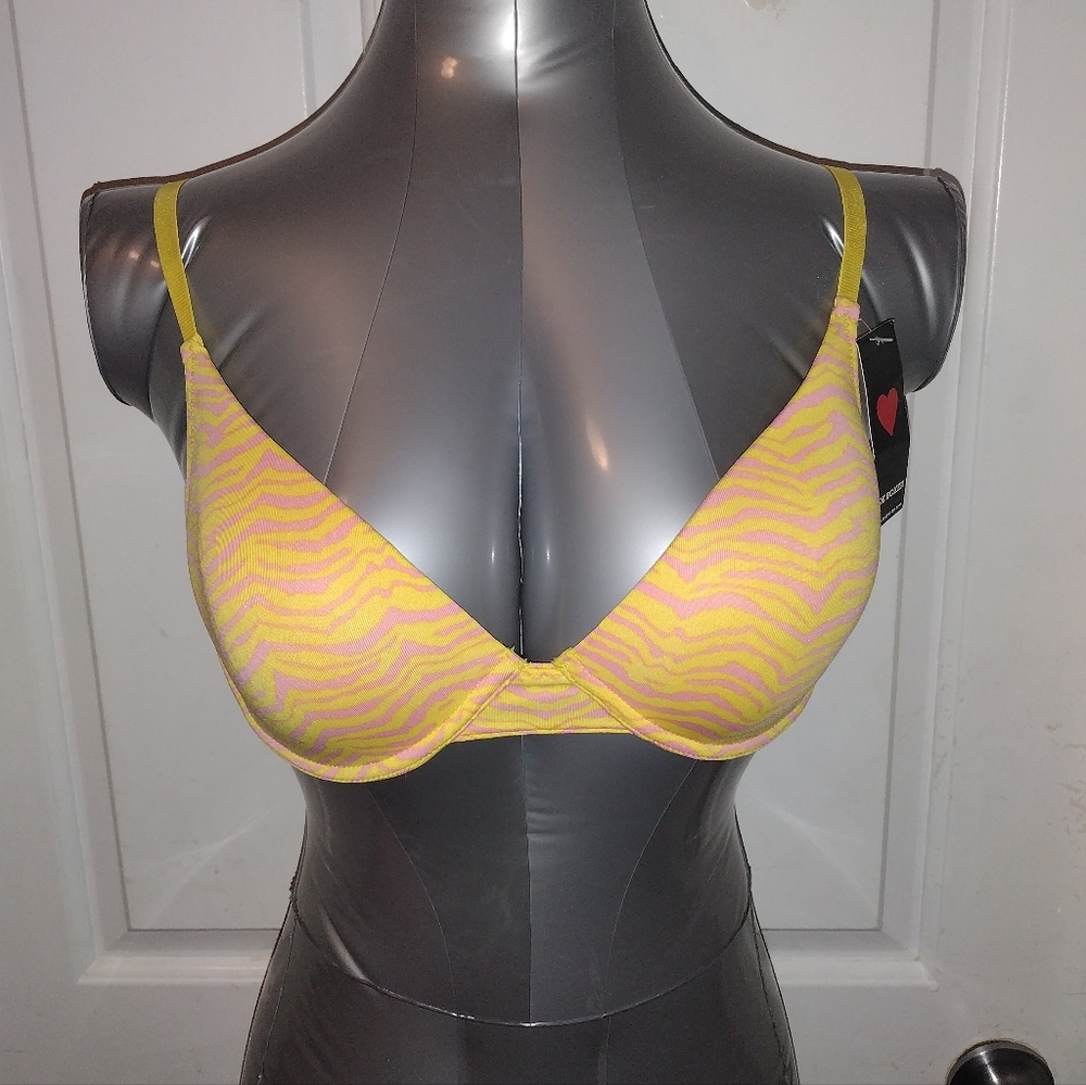 🆕️JoeBoxer Yellow & Pink Cute Print Padded Bra 36c NWT